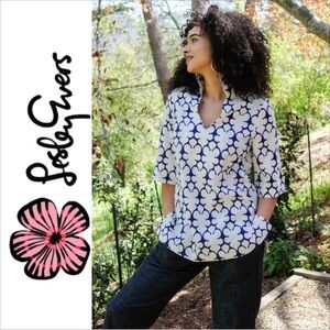 NWOT Lesley Evers "Brooklyn" Tunic, Navy Fleurette M